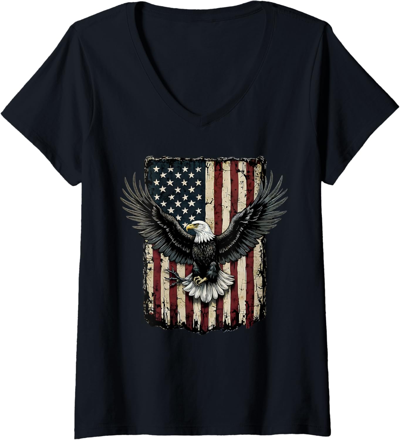 Womens Vintage Patriotic Graphic For Men - Eagle USA American Flag V-Neck