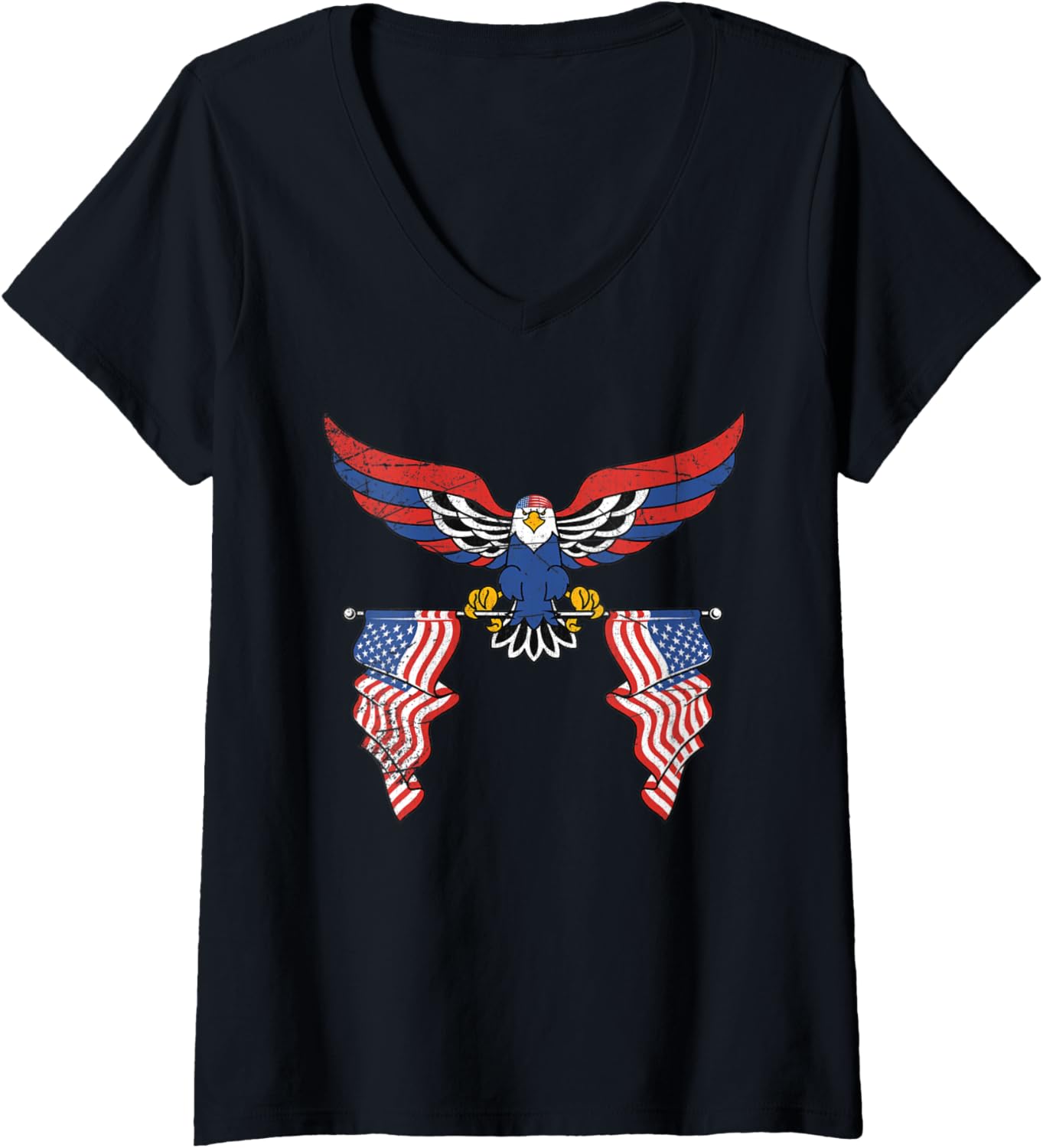 Womens USA Flag Pride 4th Of July Patriotic American Bald Eagle V-Neck