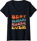 Best Jewelry Maker Ever, Retro Groovy Jewelry Maker Squad V-Neck