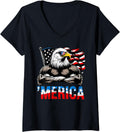 Womens Bold Merica Eagle With USA Flag 4th Of July V-Neck