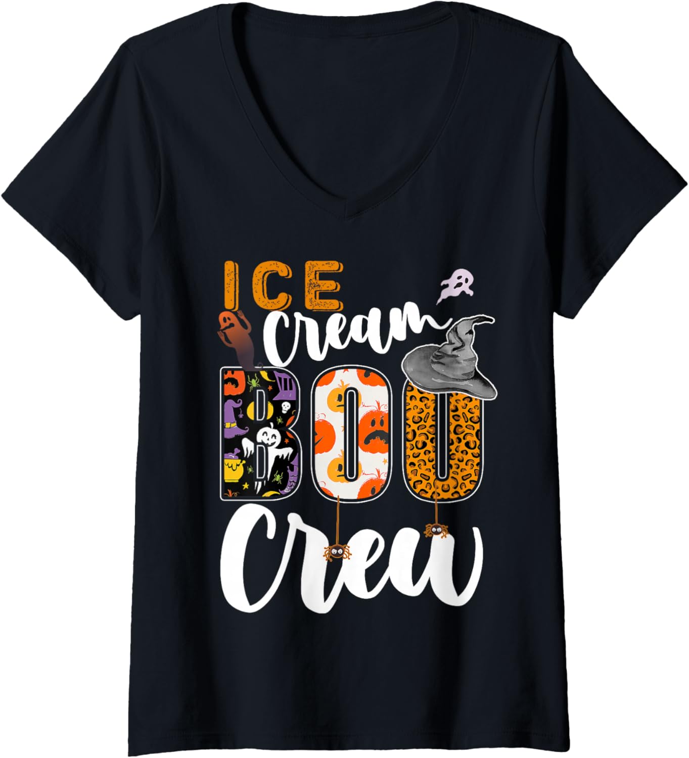 Womens Ice Cream Boo Crew Halloween Match Ice Cream Maker V-Neck