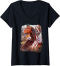 Womens Horse American Flag and Bald eagle V-Neck