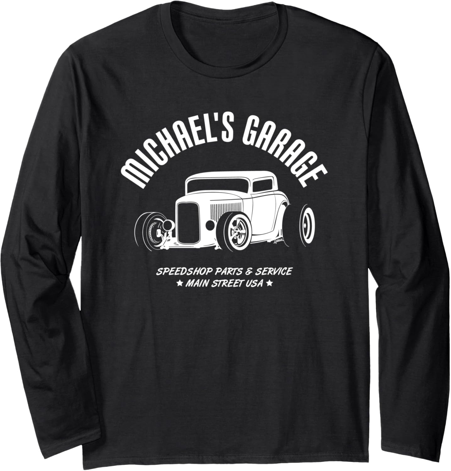 Michael's Garage Hotrod Classic Car Design for Name Michael Long Sleeve