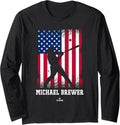 American Flag Swing Michael Brewer Prospect Baseball Fan Long Sleeve