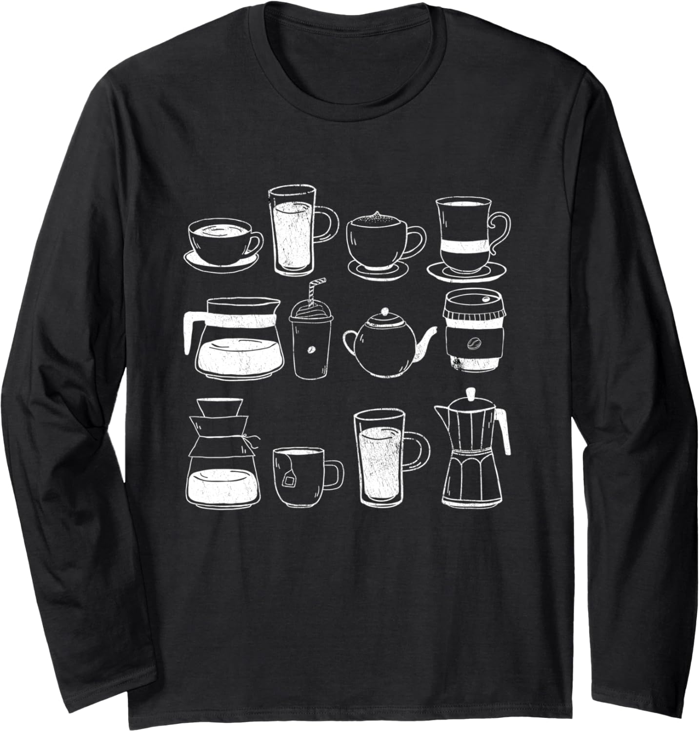Retro Vintage Coffee Mug Pot Coffeemaker Barista Caffeinated Long Sleeve