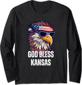God Bless Kansas - Patriotic Bald Eagle American Flag Long Sleeve