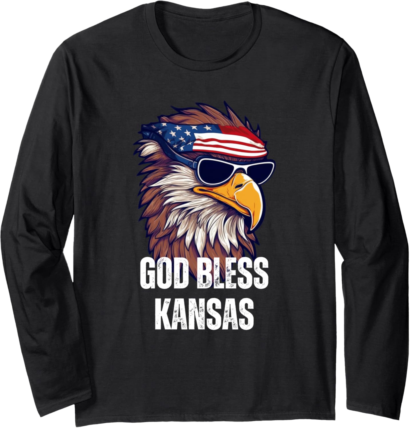God Bless Kansas - Patriotic Bald Eagle American Flag Long Sleeve