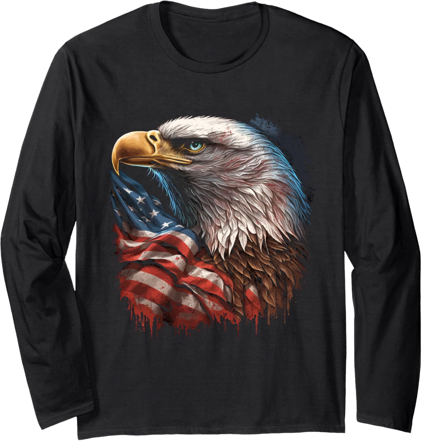 American Bald Eagle Eyes USA Flag Patriotic Long Sleeve