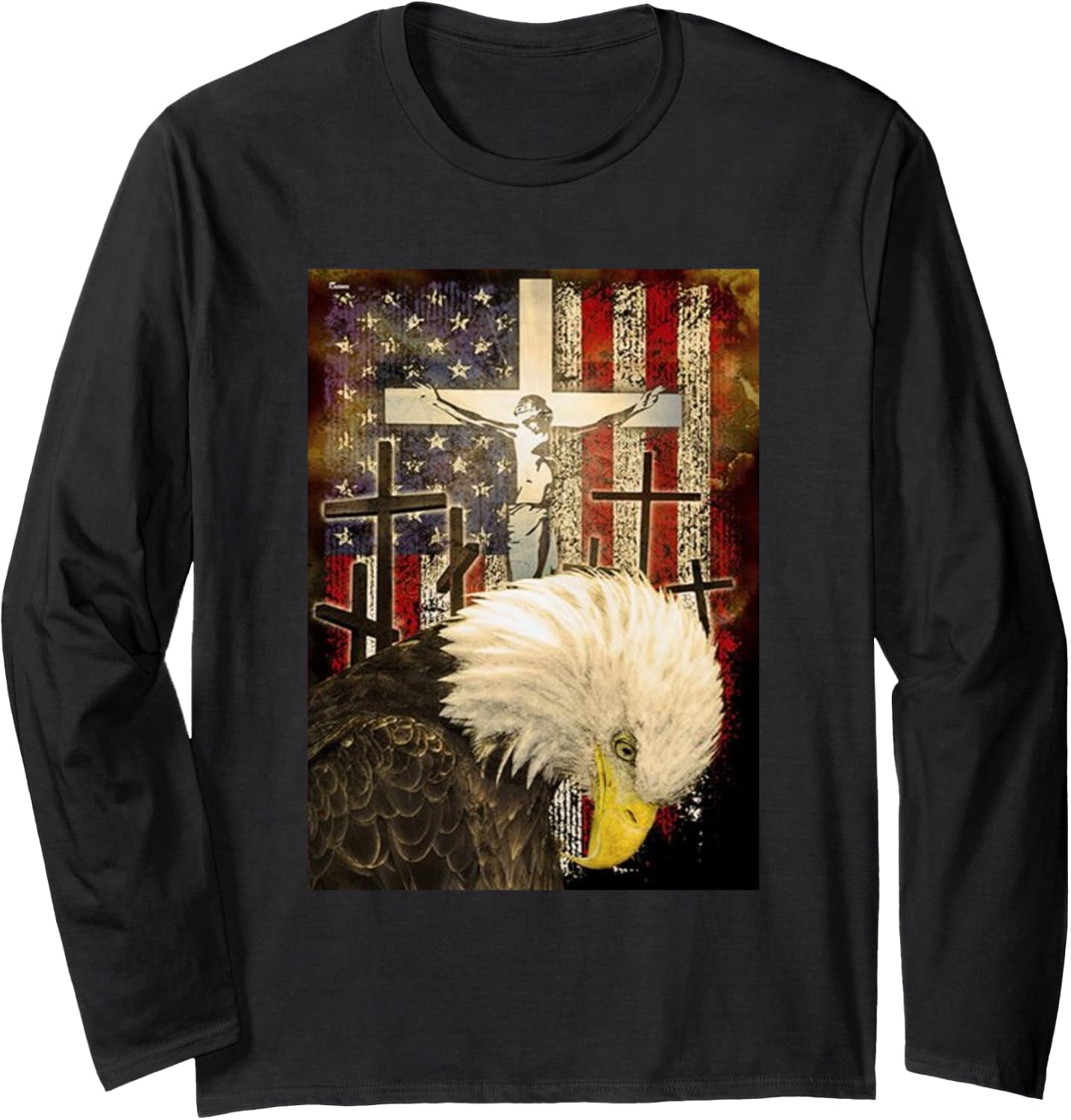 Blad Eagle with Jesus and American Flag Long Sleeve