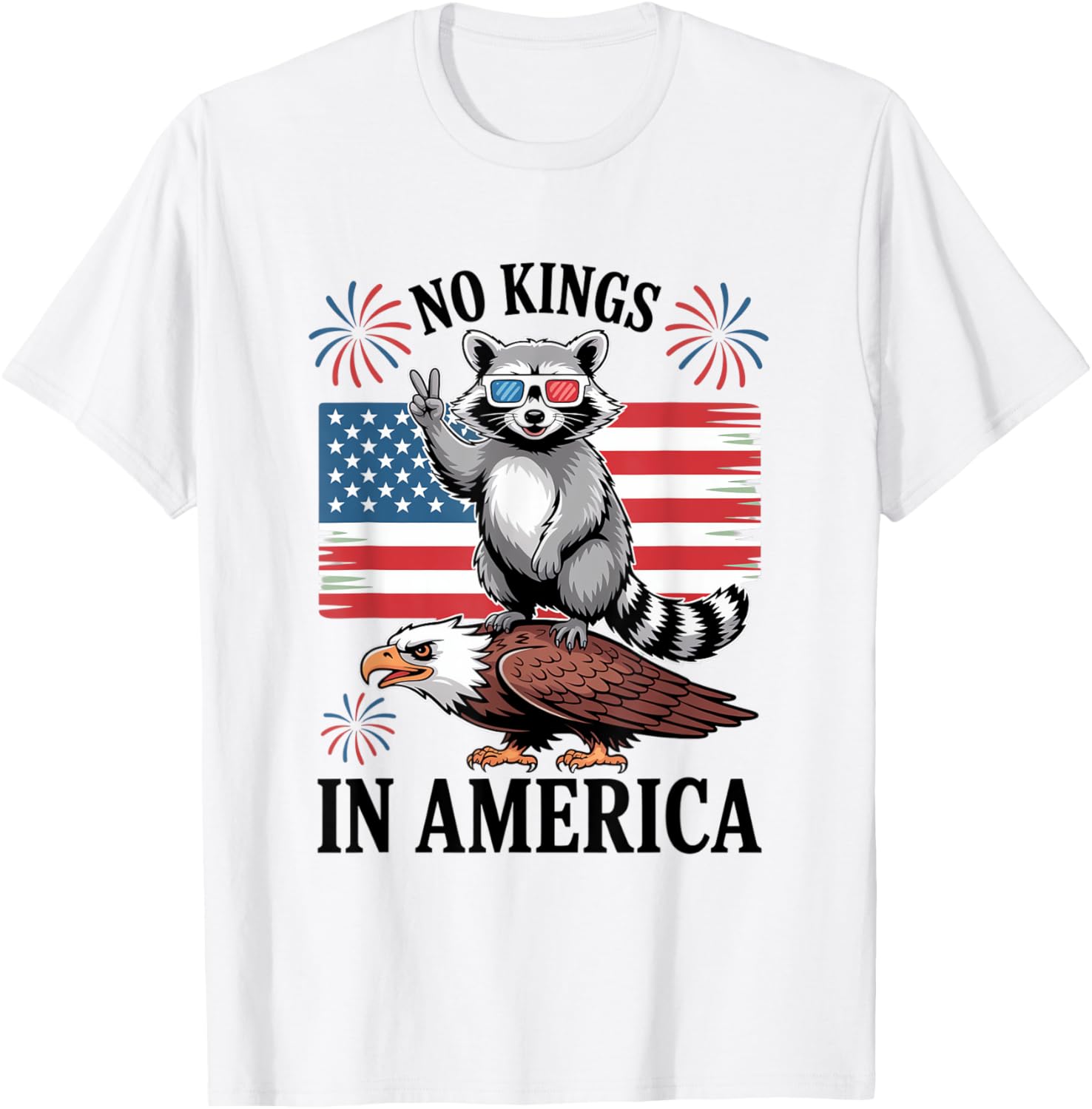 No Kings In America American Flag Bald Eagle Raccoon