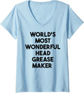 Womens World's Most Wonderful Head Grease Maker V-Neck