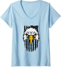 Womens Retro Bald Eagle American Flag V-Neck