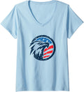 Womens 4th of July Shirt USA American Flag Vintage Patriotic Eagle V-Neck