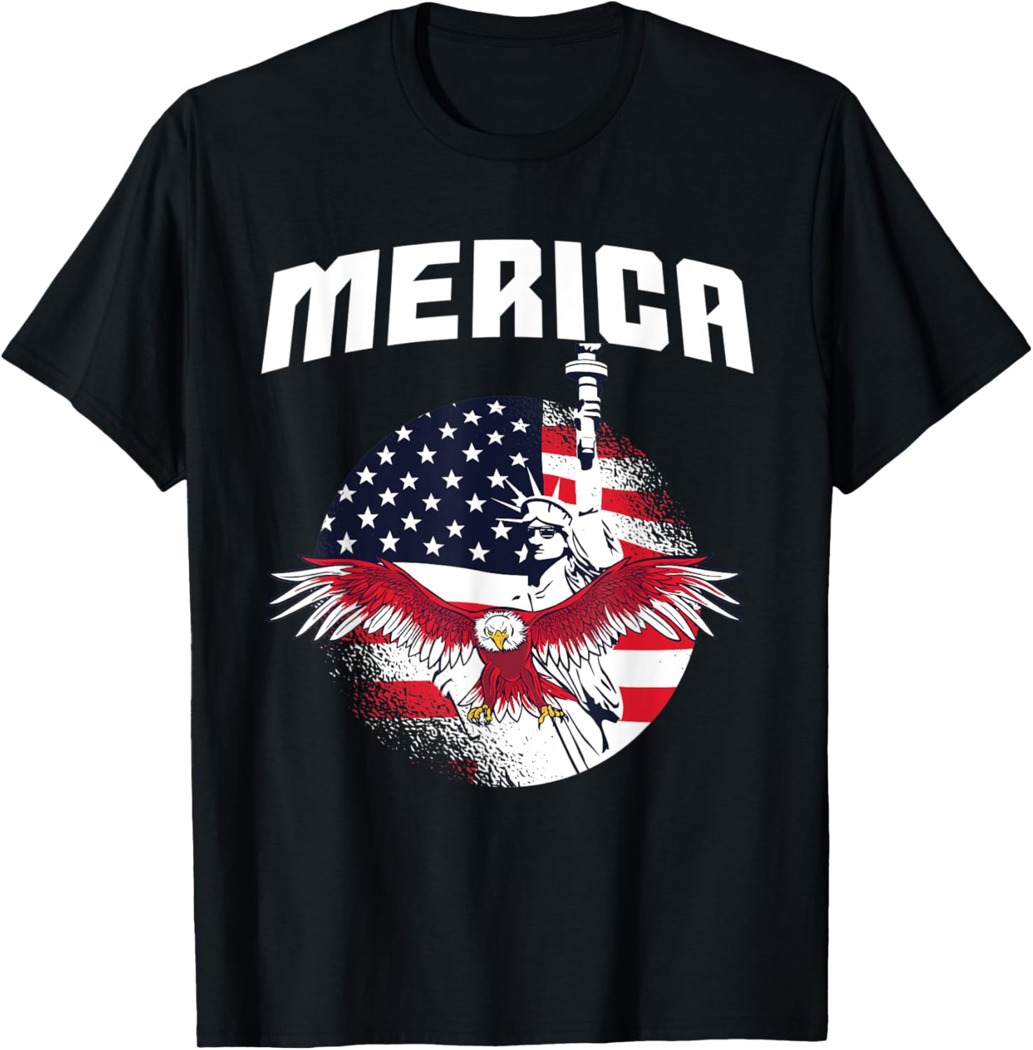 Merica July 4th Statue of Liberty Eagle American Flag T-Shirt for Women Kids Men