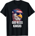 God Bless Kansas - Patriotic Bald Eagle American Flag T-Shirt for Women Kids Men