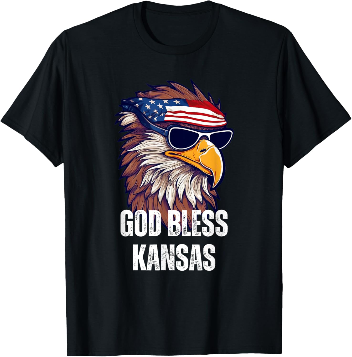 God Bless Kansas - Patriotic Bald Eagle American Flag T-Shirt for Women Kids Men