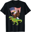 Funny 4th of July Bald Eagle and T-Rex US American Flag T-Shirt for Women Kids Men