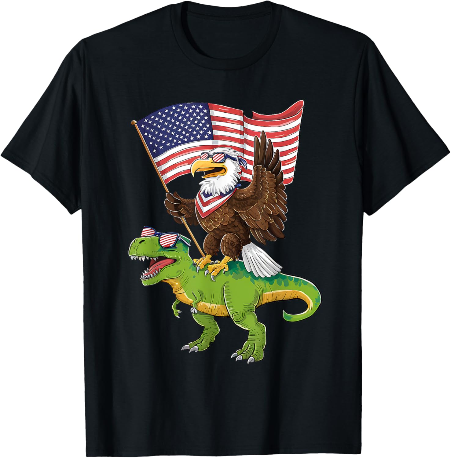 Funny 4th of July Bald Eagle and T-Rex US American Flag T-Shirt for Women Kids Men