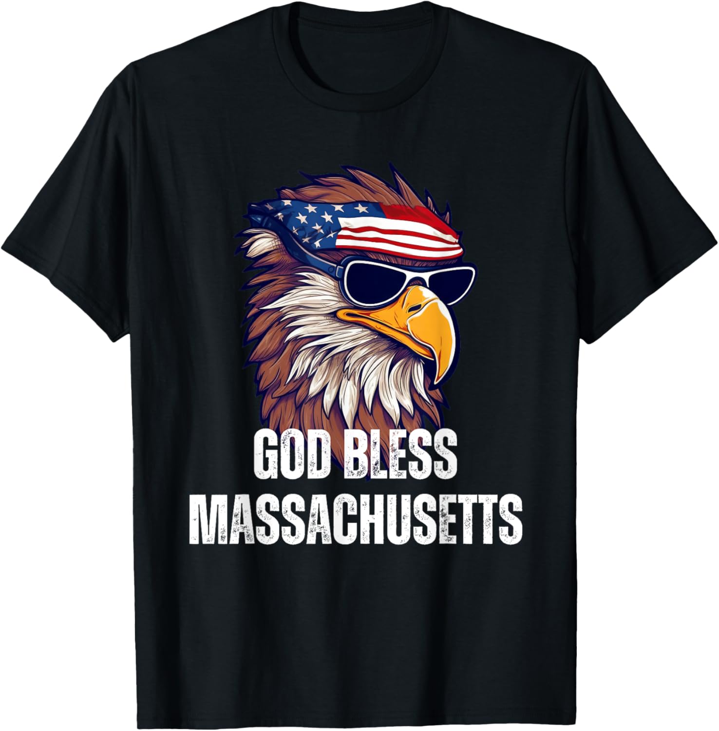 God Bless Massachusetts - Patriotic Bald Eagle American Flag T-Shirt for Women Kids Men