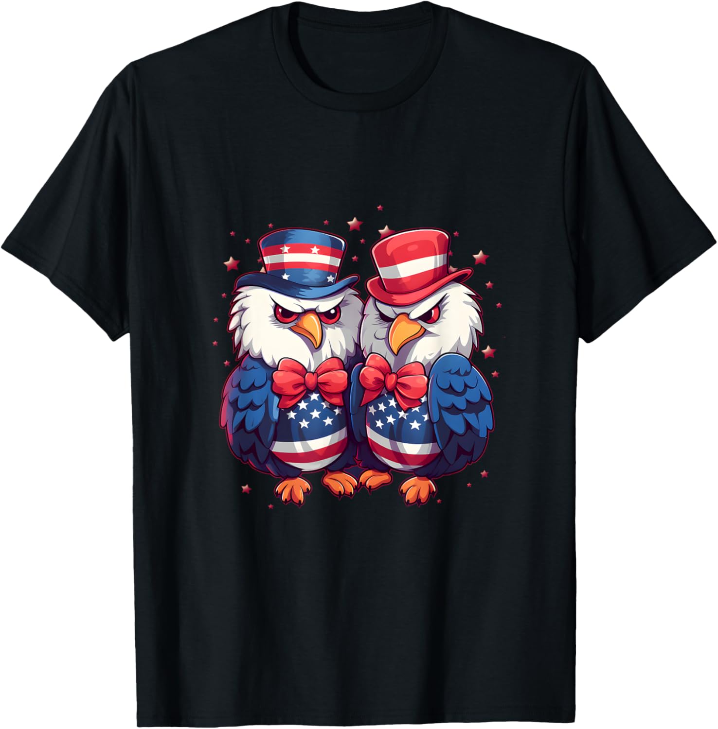 July 4th Symbolic Kawaii Bald Eagles with American Flags