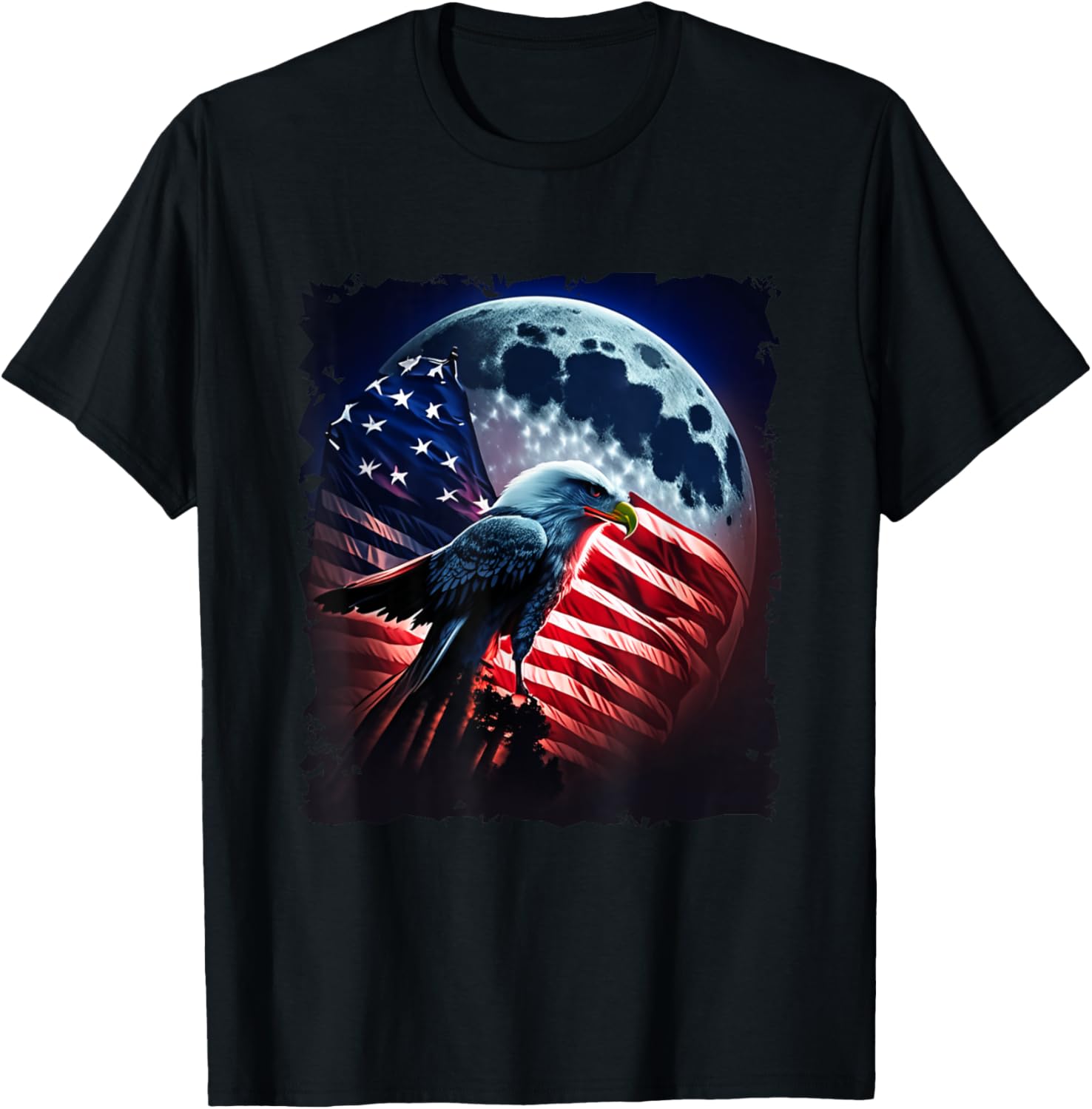 Usa America patriotic eagle under Moon with American Flag