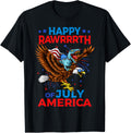 Dinosaur 4th of July T Rex Bald Eagle American Flag America T-Shirt for Women Kids Men