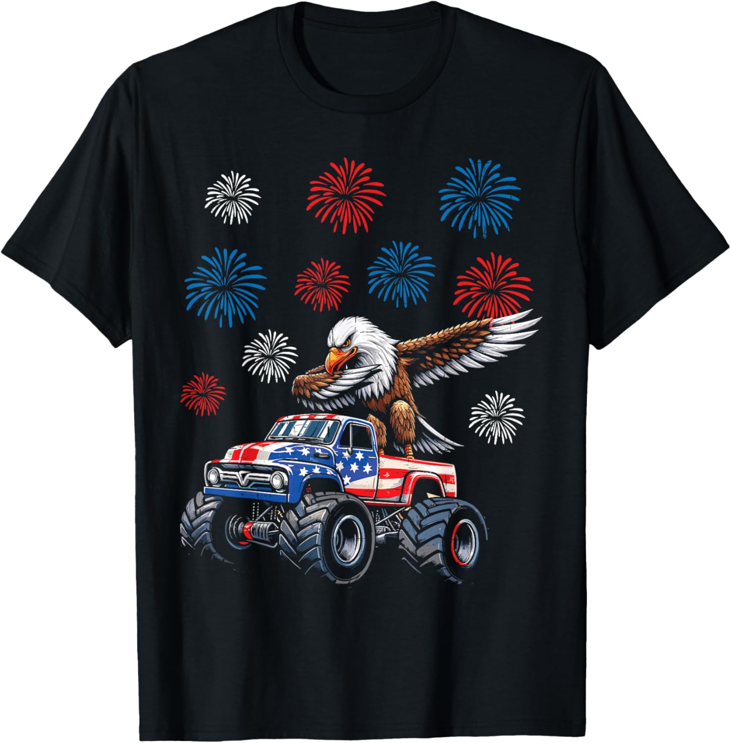 Patriotic Monster Truck Eagle USA Flag 4th Of July fireworks