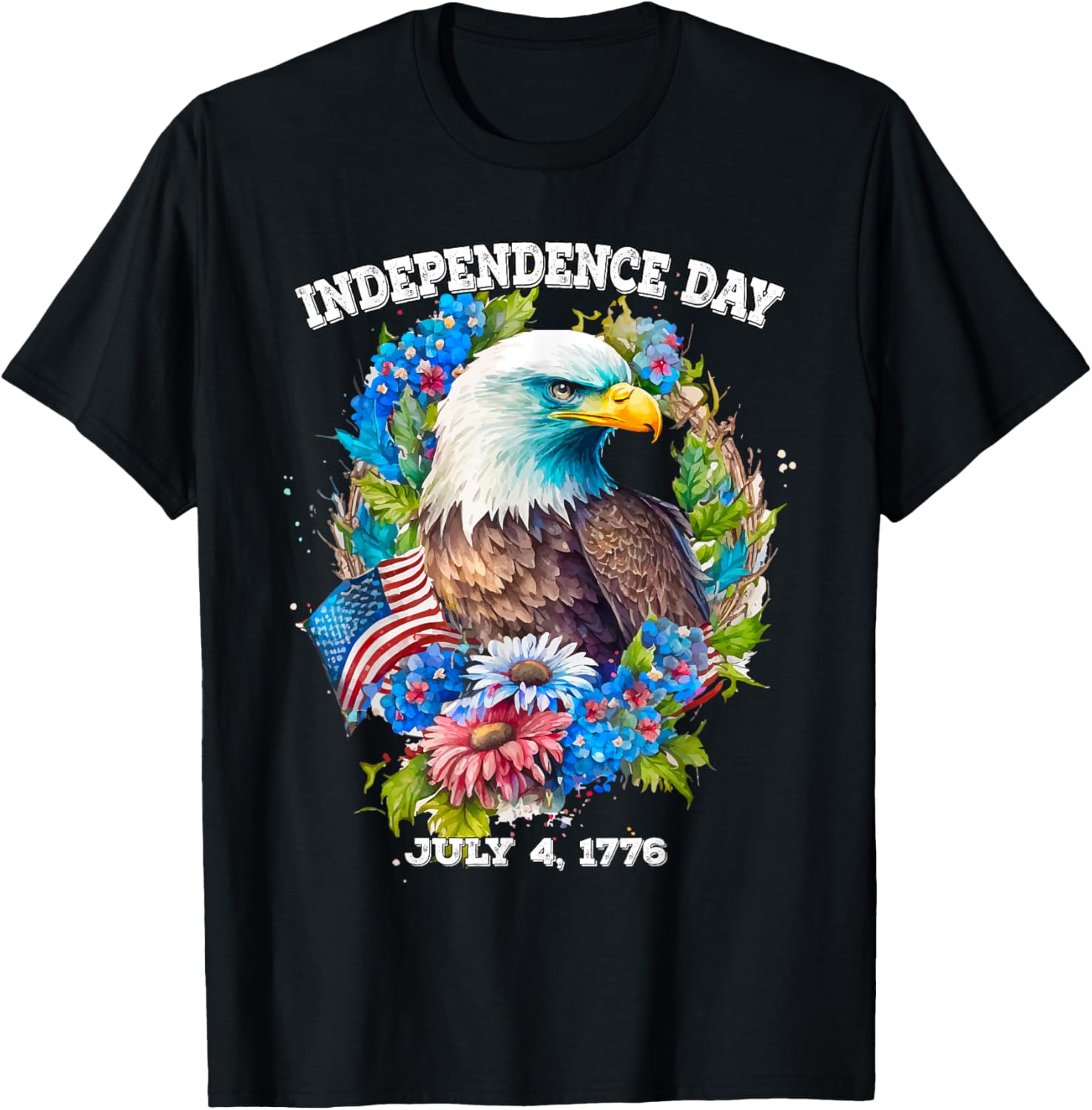 Flowers Bald Eagle American Flag for Independence Day