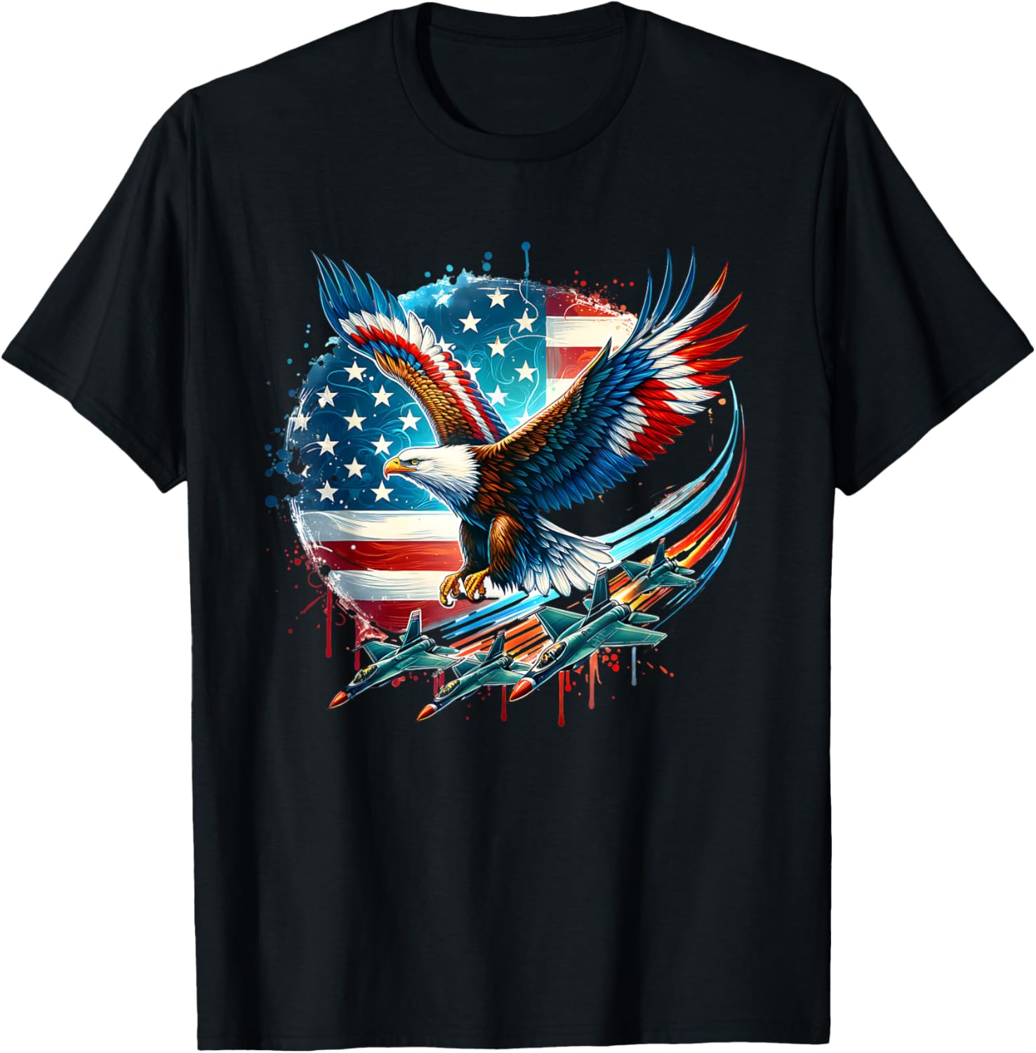 Boys 4th Of July American Bald Eagle USA Flag Fighter Jet