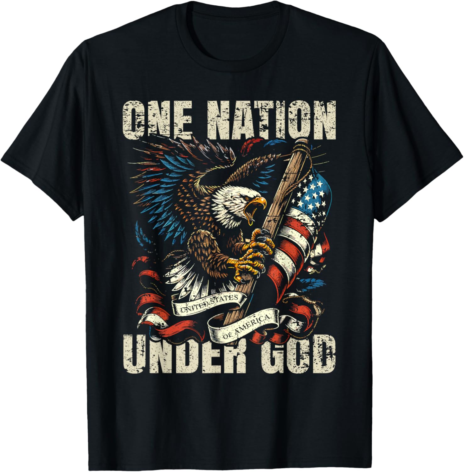 One Nation Under God Patriotic Eagle USA Flag Design T-Shirt for Women Kids Men