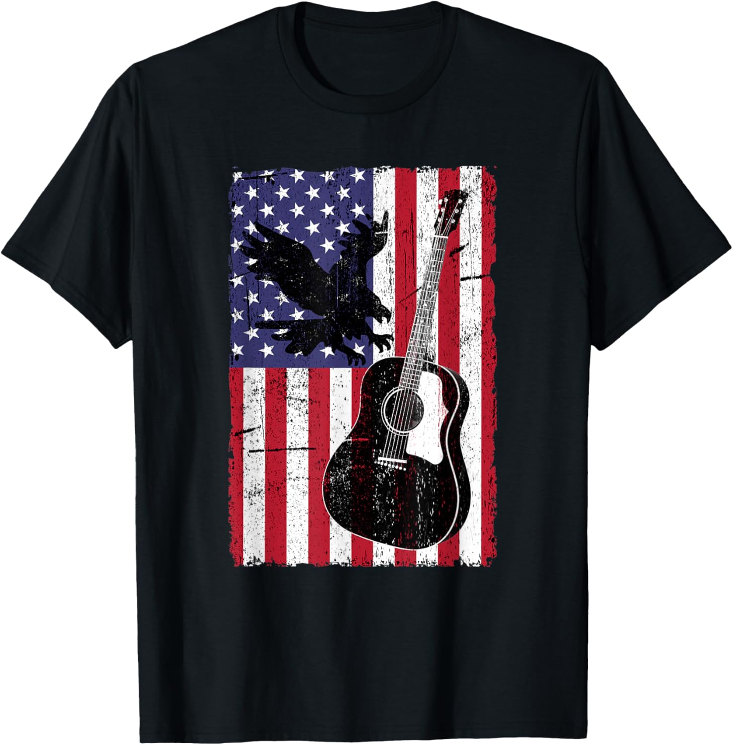 US Flag Acoutic Guitar Shirt American Eagle Distressed Gift