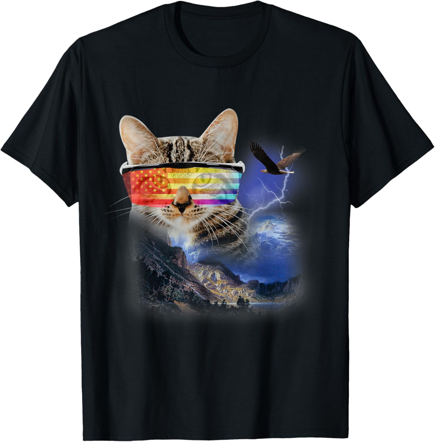 Tabby Cat In Natural With Eagle American Flag Freedom T-Shirt for Men Women