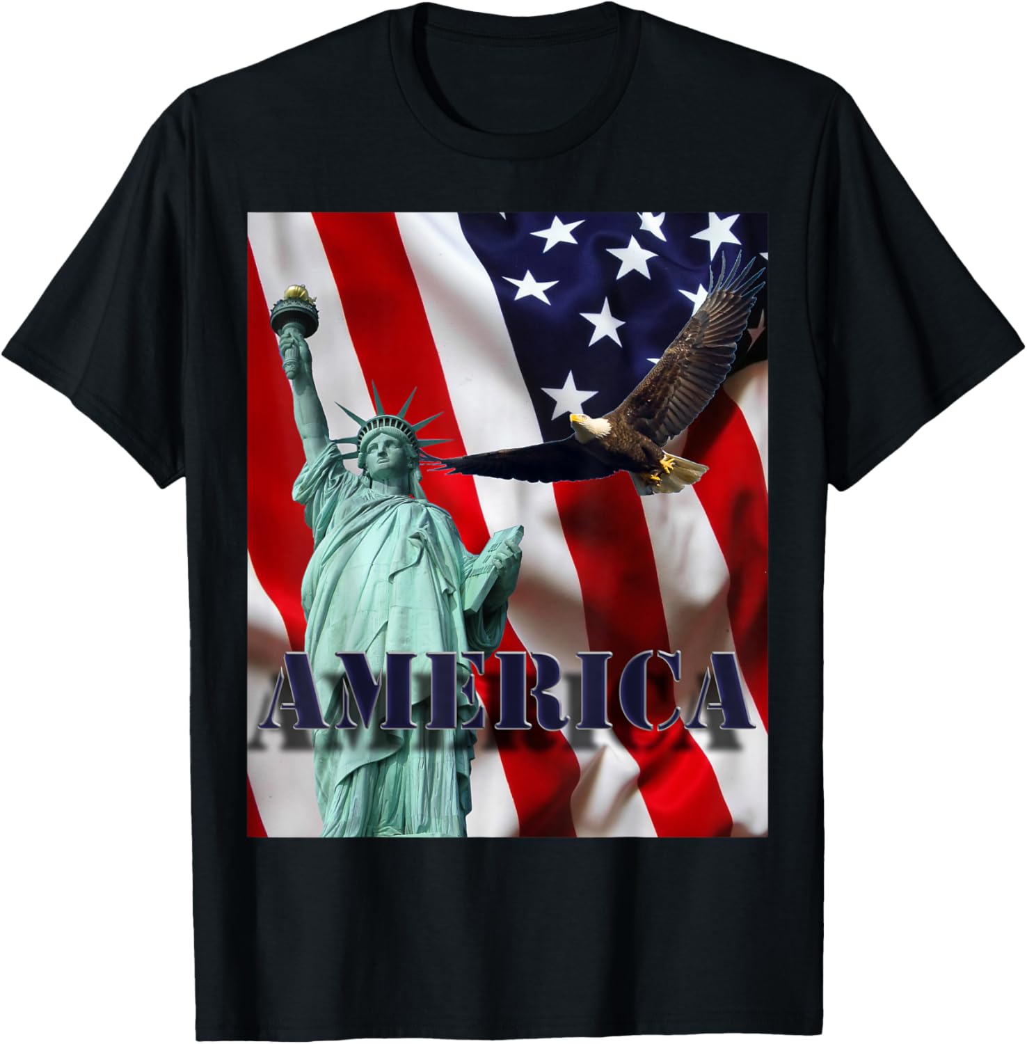 Fourth of July American + Flag + Eagle + Statue of Liberty