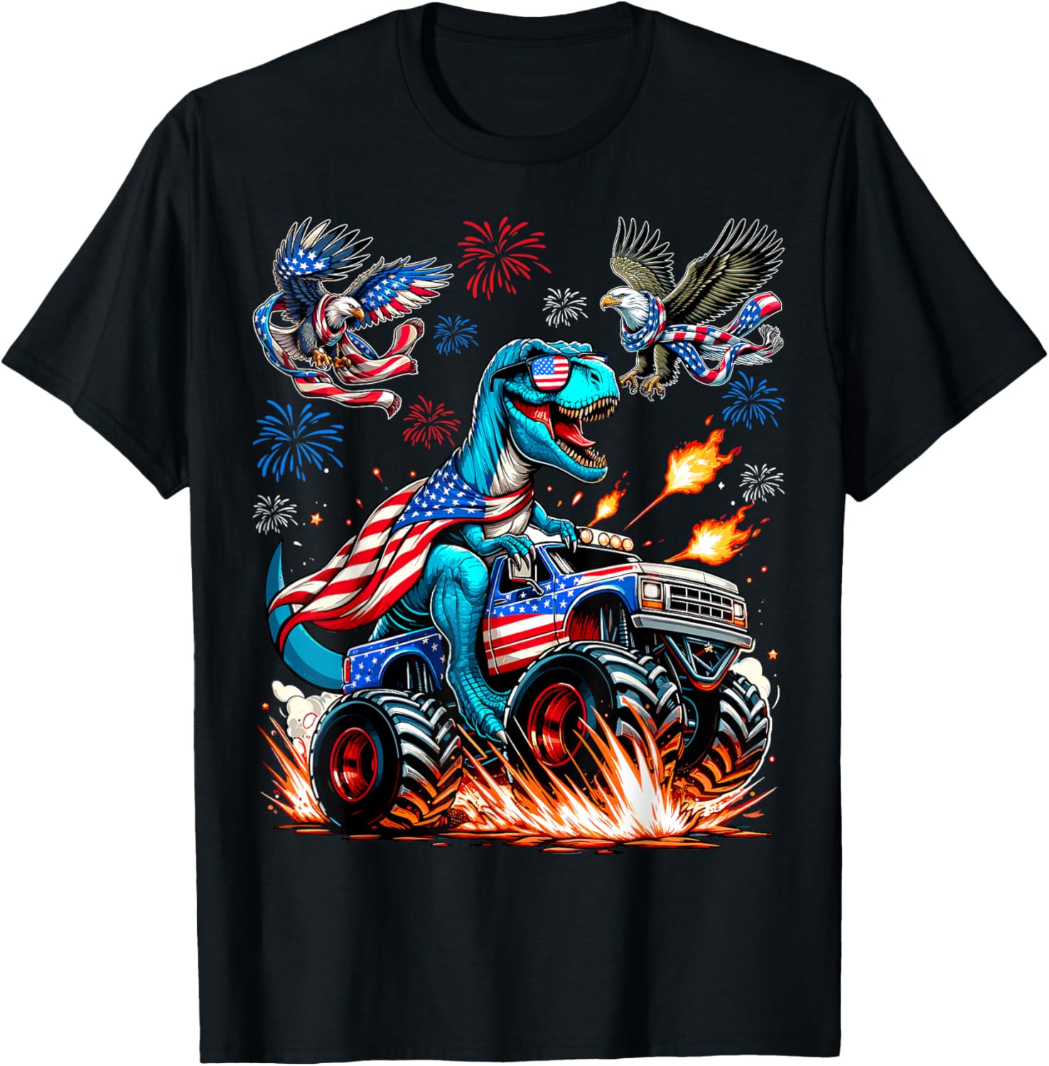 Dinosaur T-Rex Monster Truck Patriotic Eagle American Flag Women Men