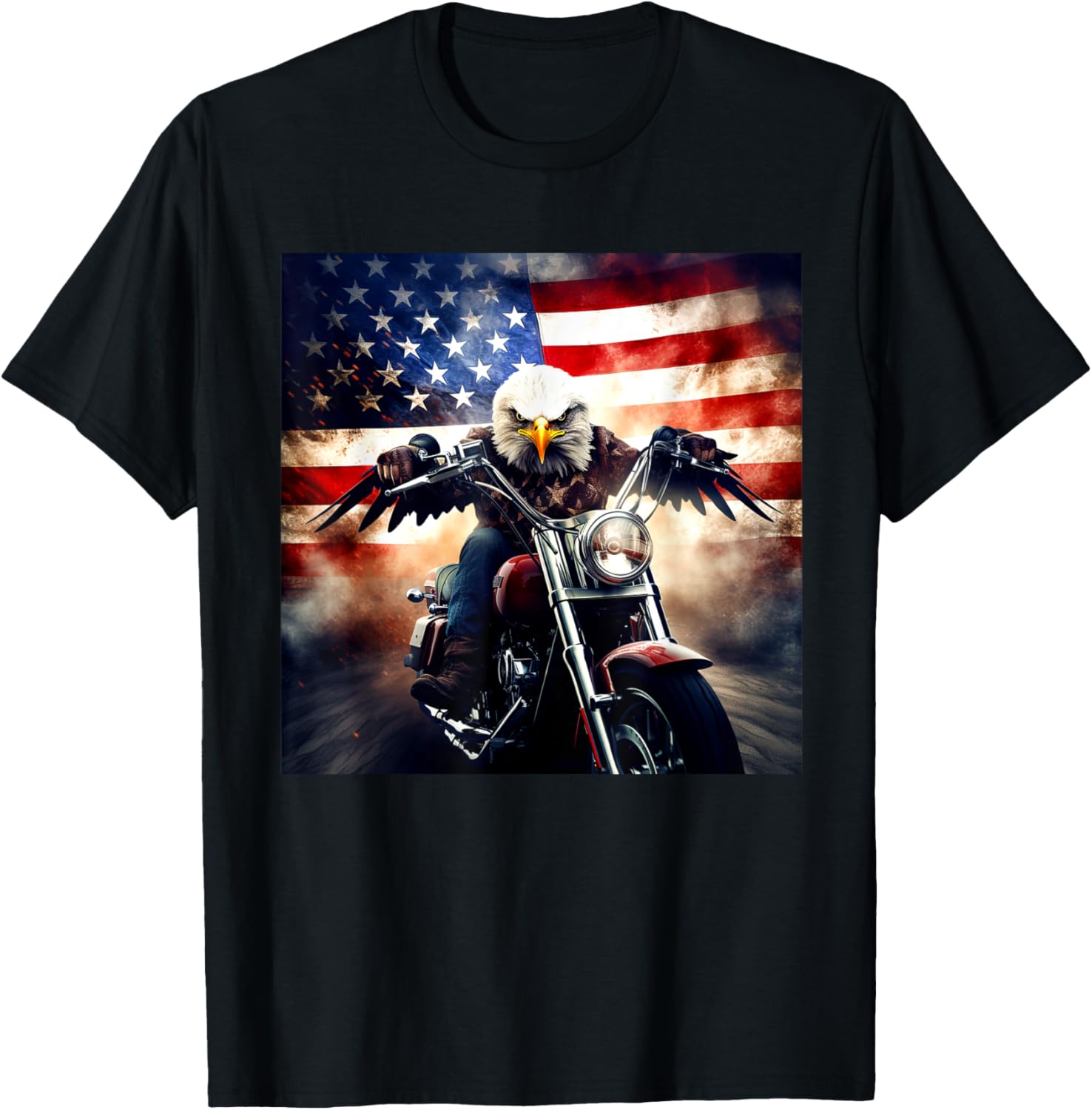 New Years Bald Eagle Riding Motorcycle American Flag Eagle Women Kids Men