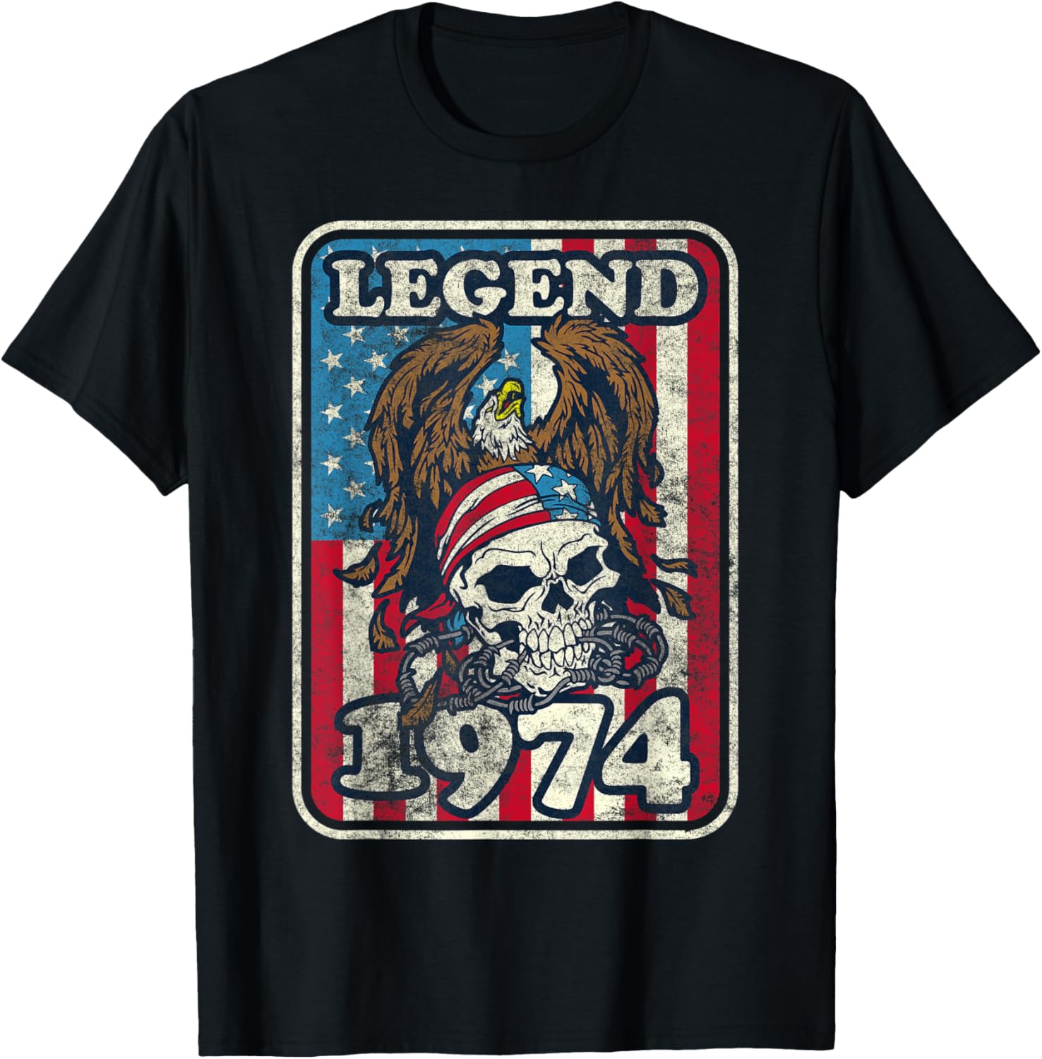 Birthday Legend 1974 Bald Eagle Skull American Flag USA T-Shirt for Women Kids Men