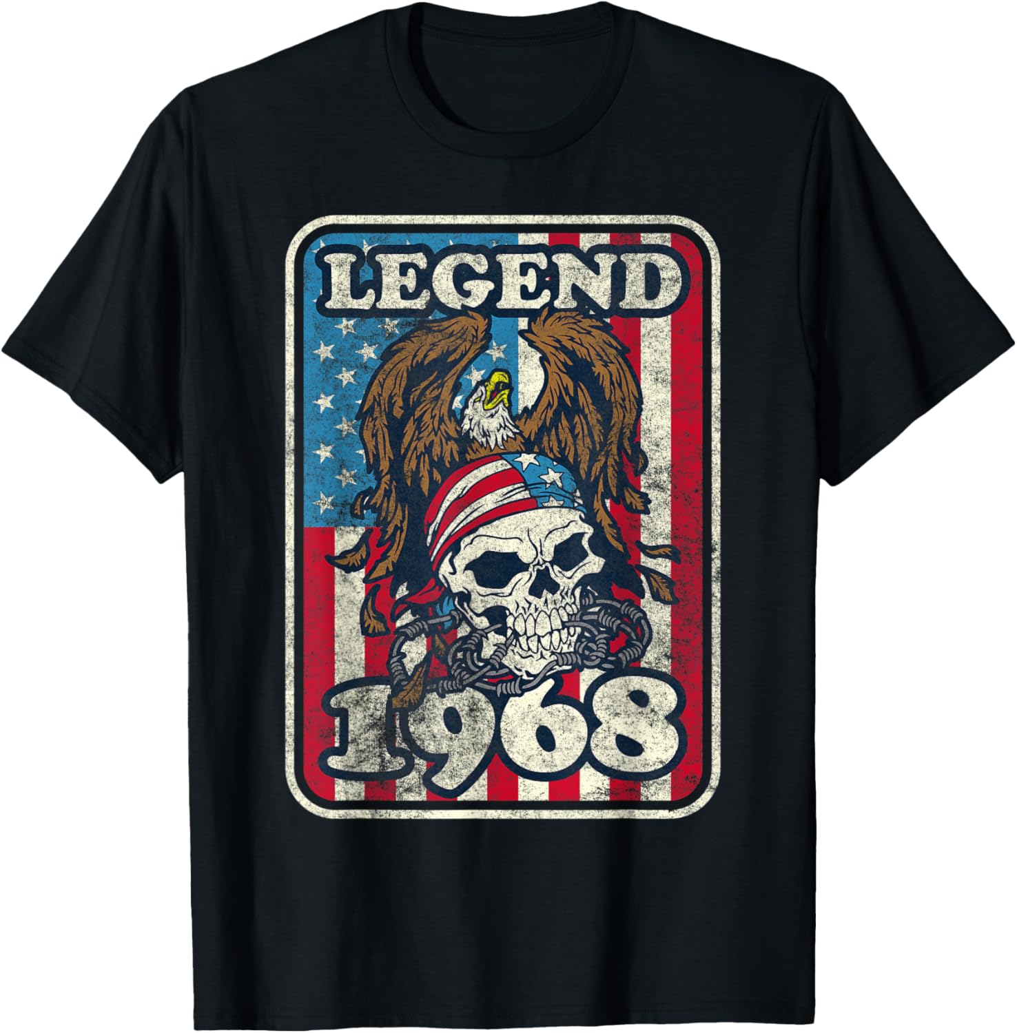 Birthday Legend 1968 Bald Eagle Skull American Flag USA