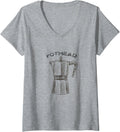 Womens POTHEAD Coffee Lovers-Vintage Sketch Stovetop Espresso Maker V-Neck