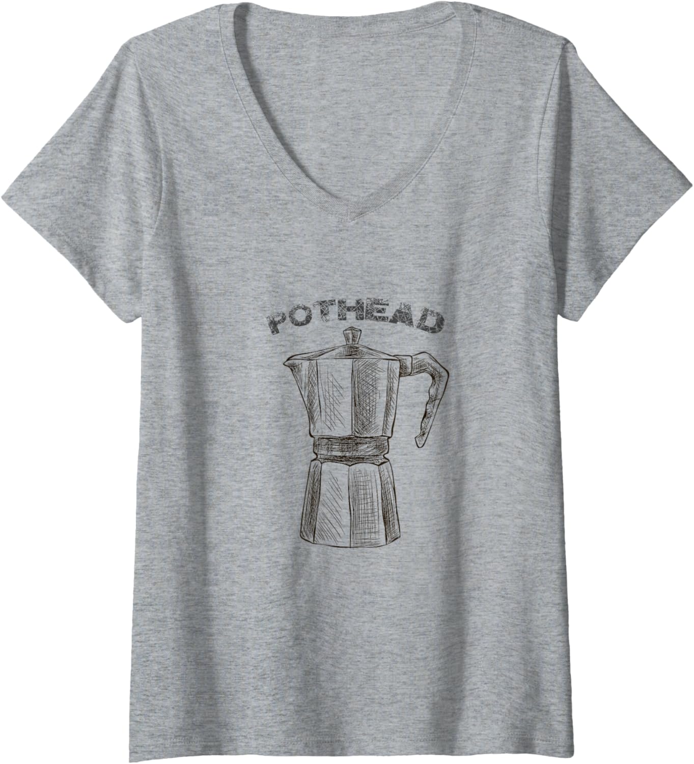 Womens POTHEAD Coffee Lovers-Vintage Sketch Stovetop Espresso Maker V-Neck
