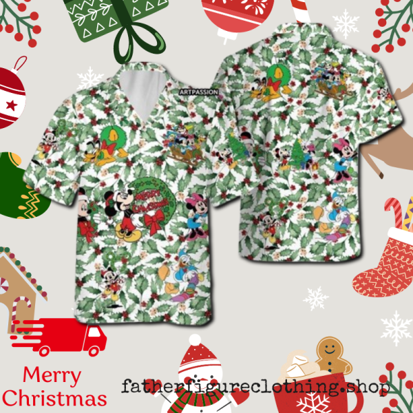 Christmas Leaves Mickey Minnie Disneyland Xmas Hawaiian Shirt