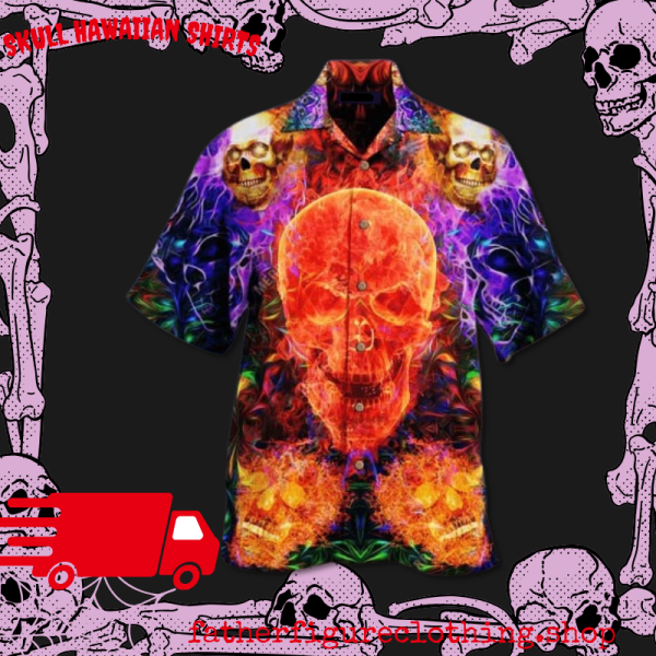 Dark Flame Skull On Fire Colorful 3D Hawaiian Shirts