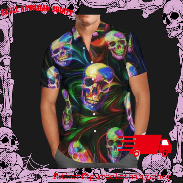 Dazzled By A Spectacular Full Color Skull Hawaiian Shirt For Dads