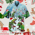 Dinosaurs Play Guitar On Christmas Hawaiian Shirts