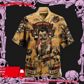 Barber Shop Stylishly Daring Skull Design Enhances Hawaiian Shirt