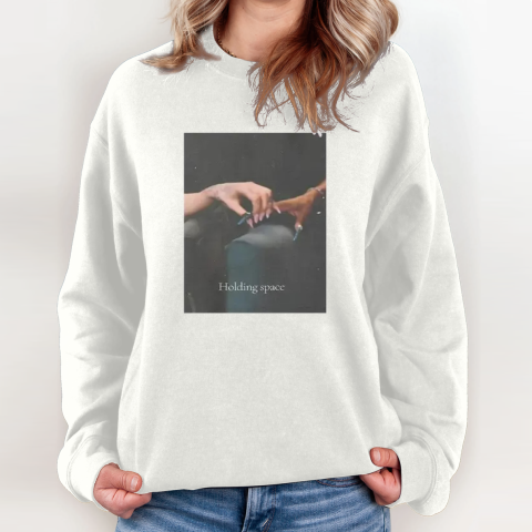 Ariana Holding Cynthia Finger Holding Space Wicked Sweatshirt