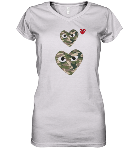 Cdg Play Camo Double Heart Women039S V Neck T Shirt