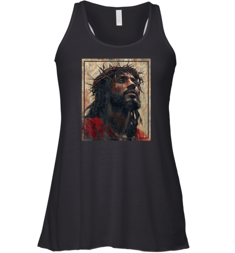 Black Jesus Face Of Jesus Cross With Crown Of Thorns Racerback Tank