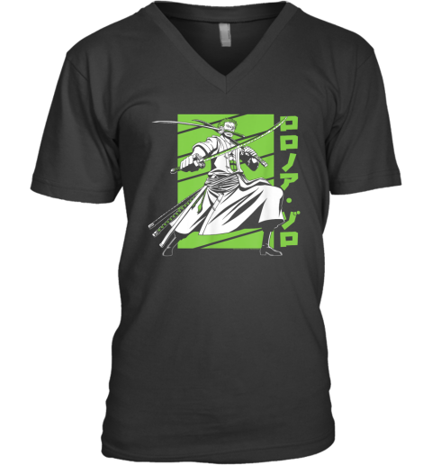 Anime White And Green Roronoa Zoro V Neck T Shirt