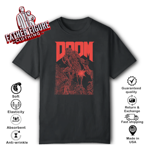 Doom Red Sketched Cover Art Retro Video Game T Shirt