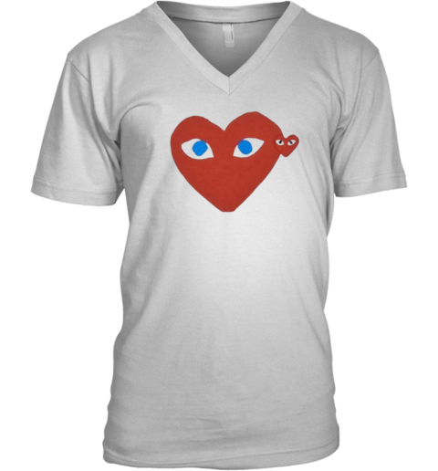 Cdg Play Red Heart Blue Eyed V Neck T Shirt